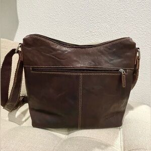 JACK GEORGES’ HAND STAINED BUFFALO LEATHER CROSSBODY BAG